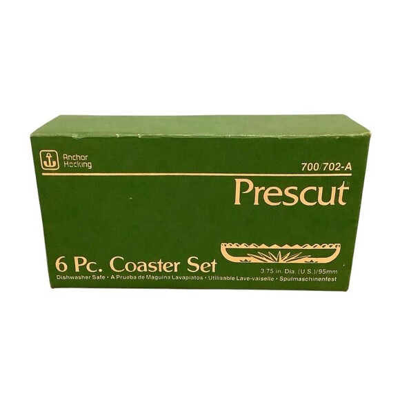 NEW VTG Set of 6 Anchor Hocking Glass Coasters Prescut Clear Cut Glass Stars Box - Picture 6 of 7